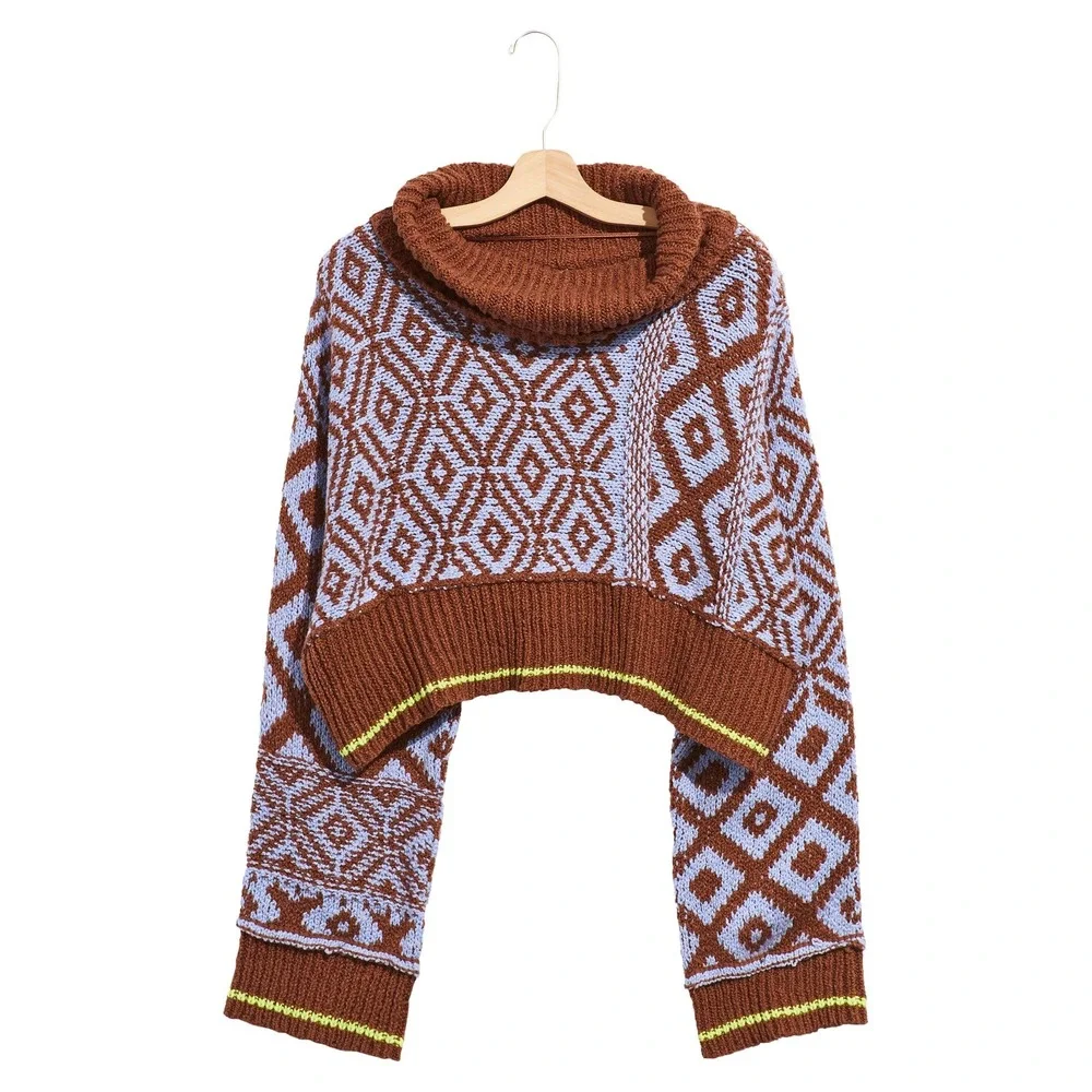 Free People Jupiter Turtleneck Sweater Womens M Cropped Cowl Neck Chunky Knit